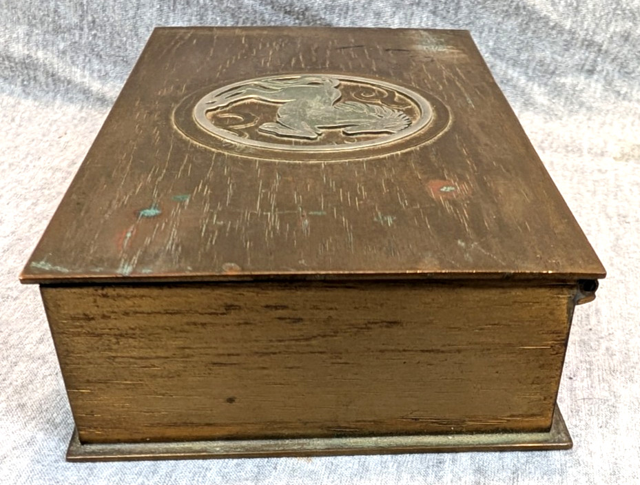 Vintage Silver Crest Plated Bronze Cigarette Box Horse Motif c. 1930 Smith Metal