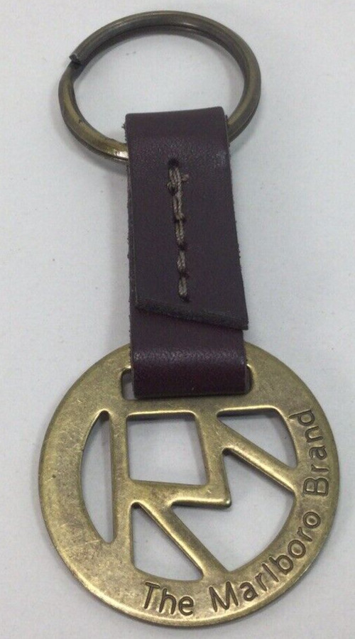 MARLBORO Brand Solid Brass And Leather Keychain 1989 VINTAGE NICE Fast Free Ship