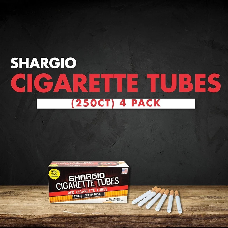 Shargio Red Full Flavor 100s 100mm Cigarette Filter Tubes – 4 Boxes (1000 Tubes)