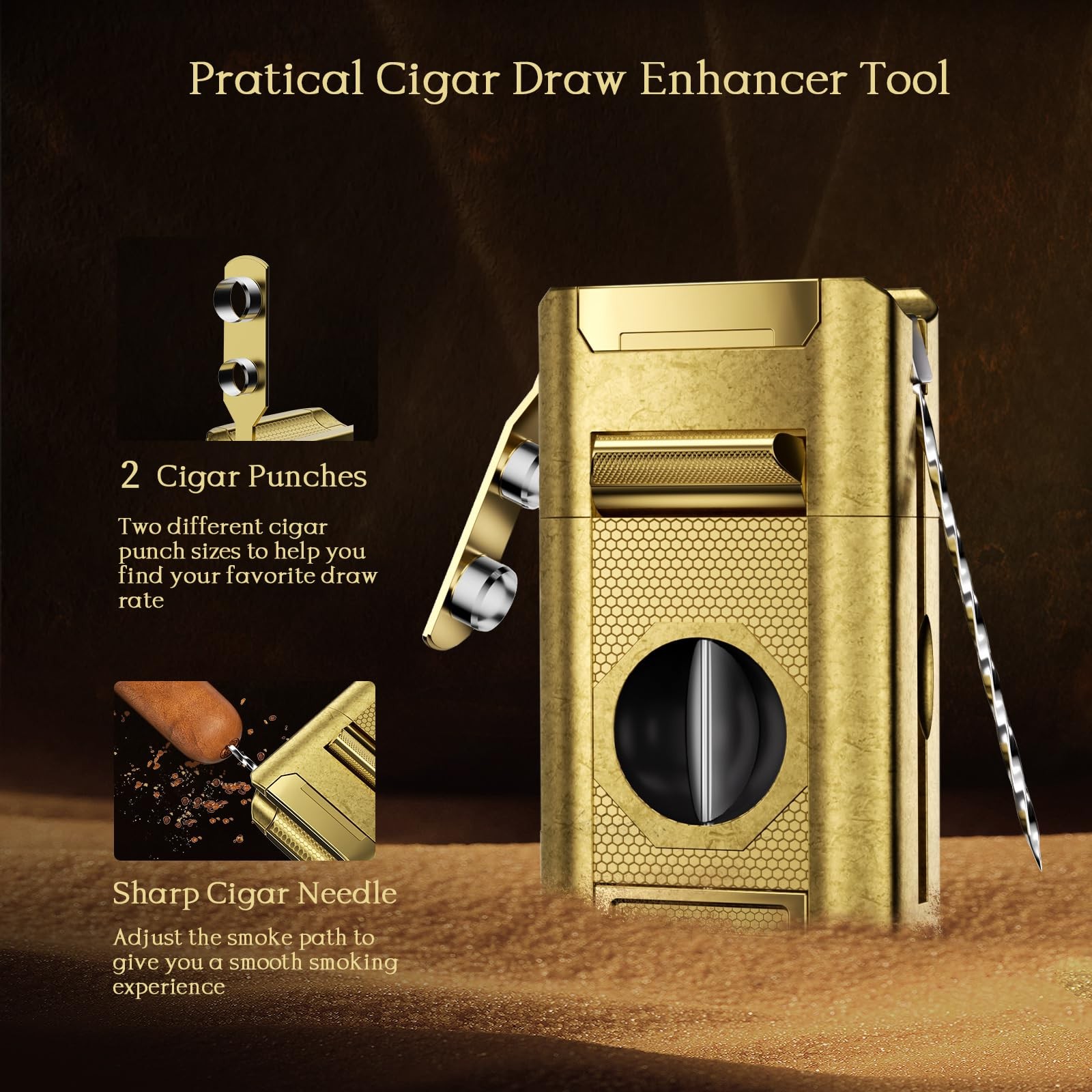 6-in-1 Cigar Torch Lighter, with Straight&V Cigar Cutter, 2 Cigar Punches, Ci…