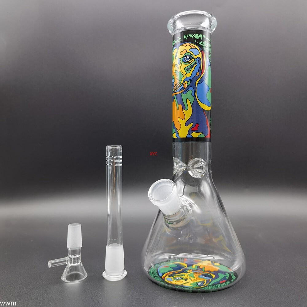 25CM Glass Bong Art Printed Hookah Smoking Pipes Water Pipe Shisha Bongs + Bowl
