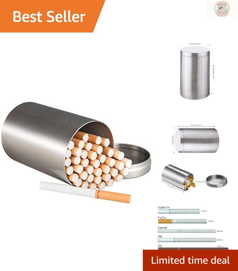High Capacity 100mm Cigarette Case – Durable Silver Stainless Steel Design