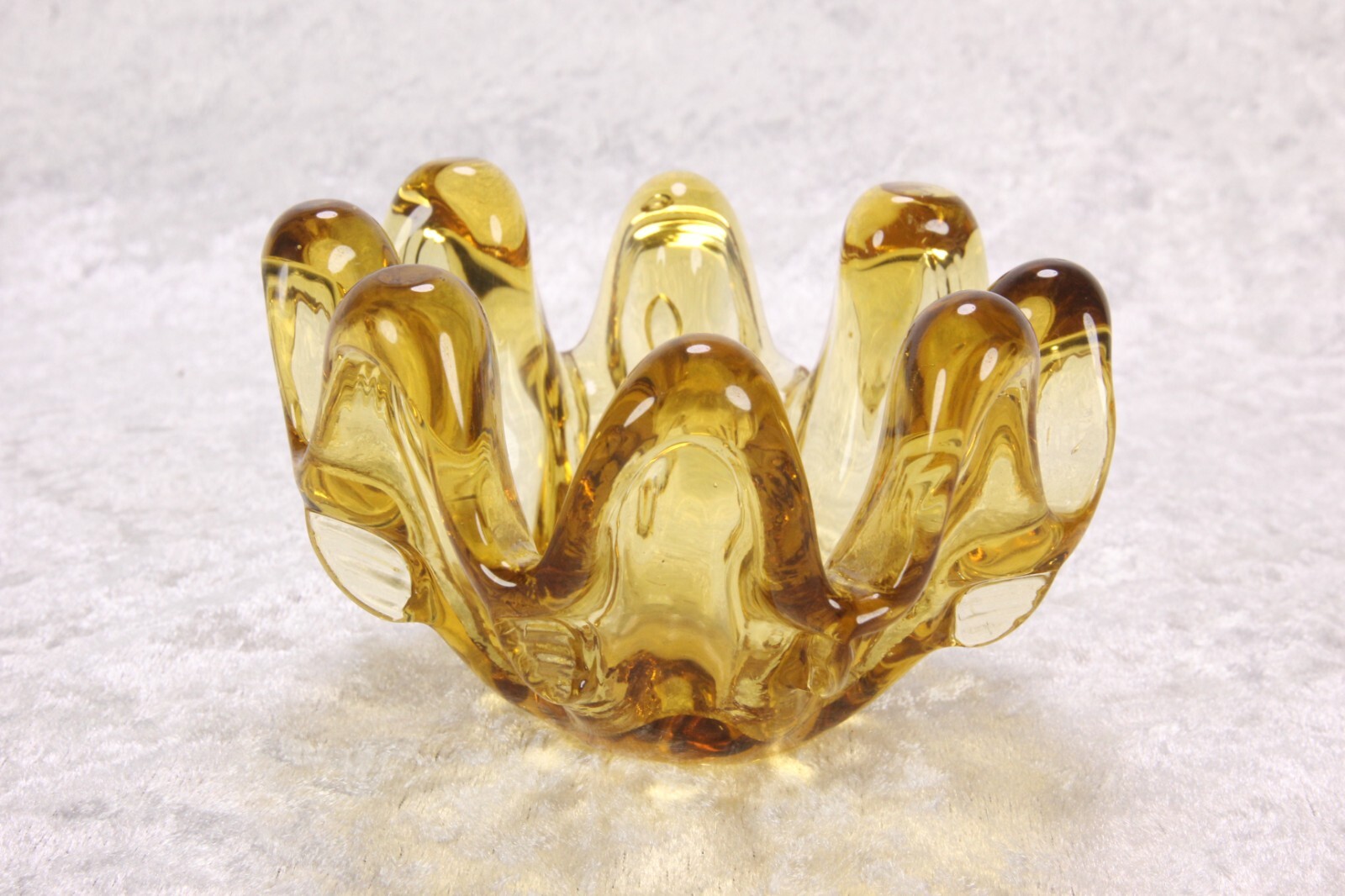 Blown Glass Flower Ashtray Amber Yellow 8-Petal Daisy
