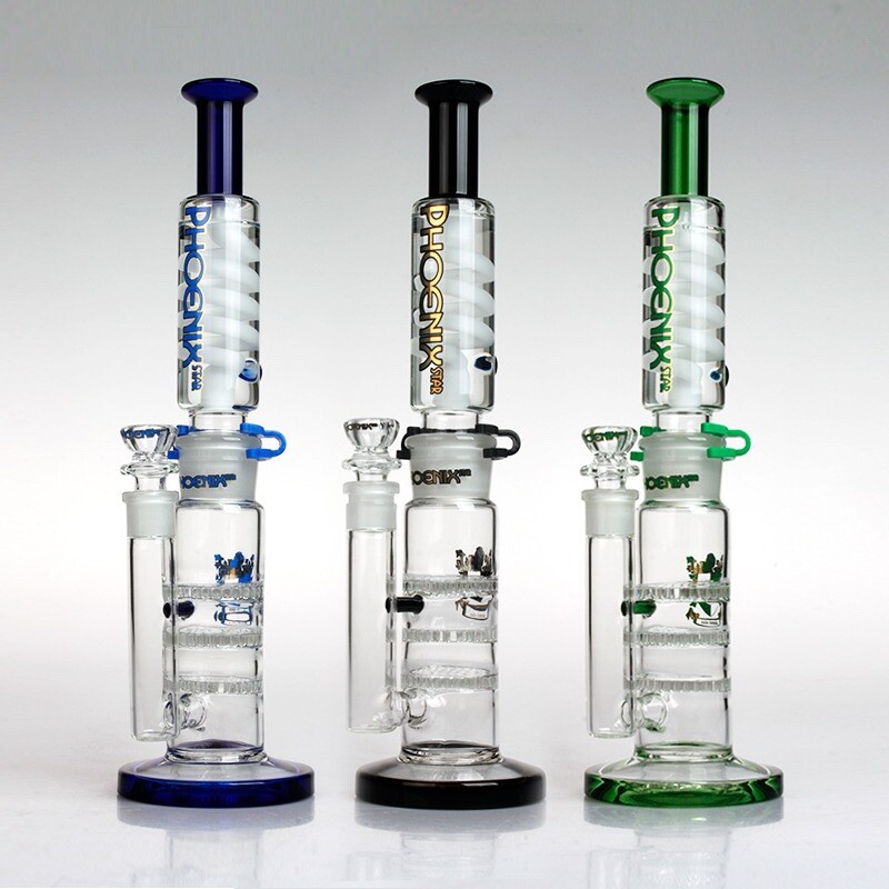 15 Inches Freezable Coil Phoenix Bong Tobacco Water Pipe triple honeycomb perc