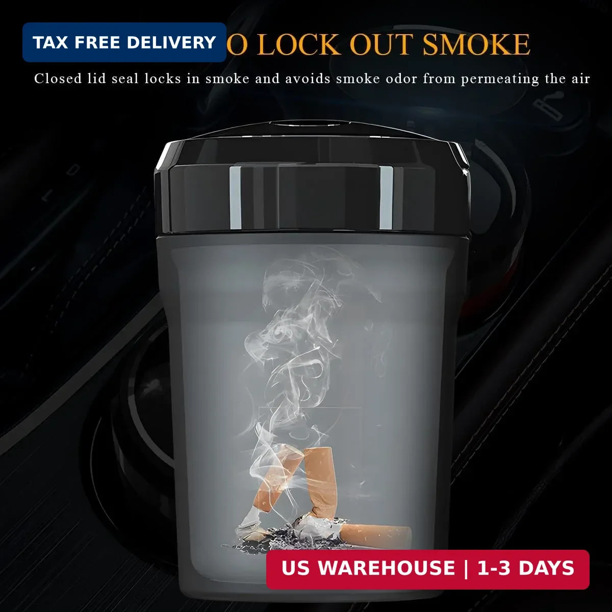 Car Ashtray with Lid, Detachable Smokeless Cylinder Cup Holder Ashtray with L…
