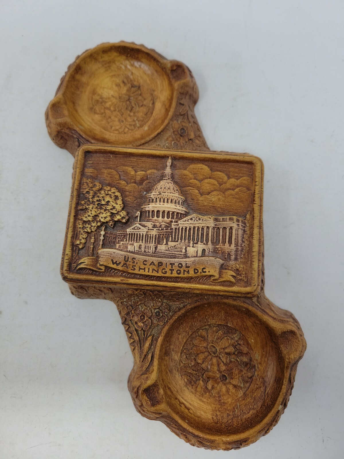 Vintage Syroco Wood US Capitol Washington DC Ashtray/Cigarette Trinket Box
