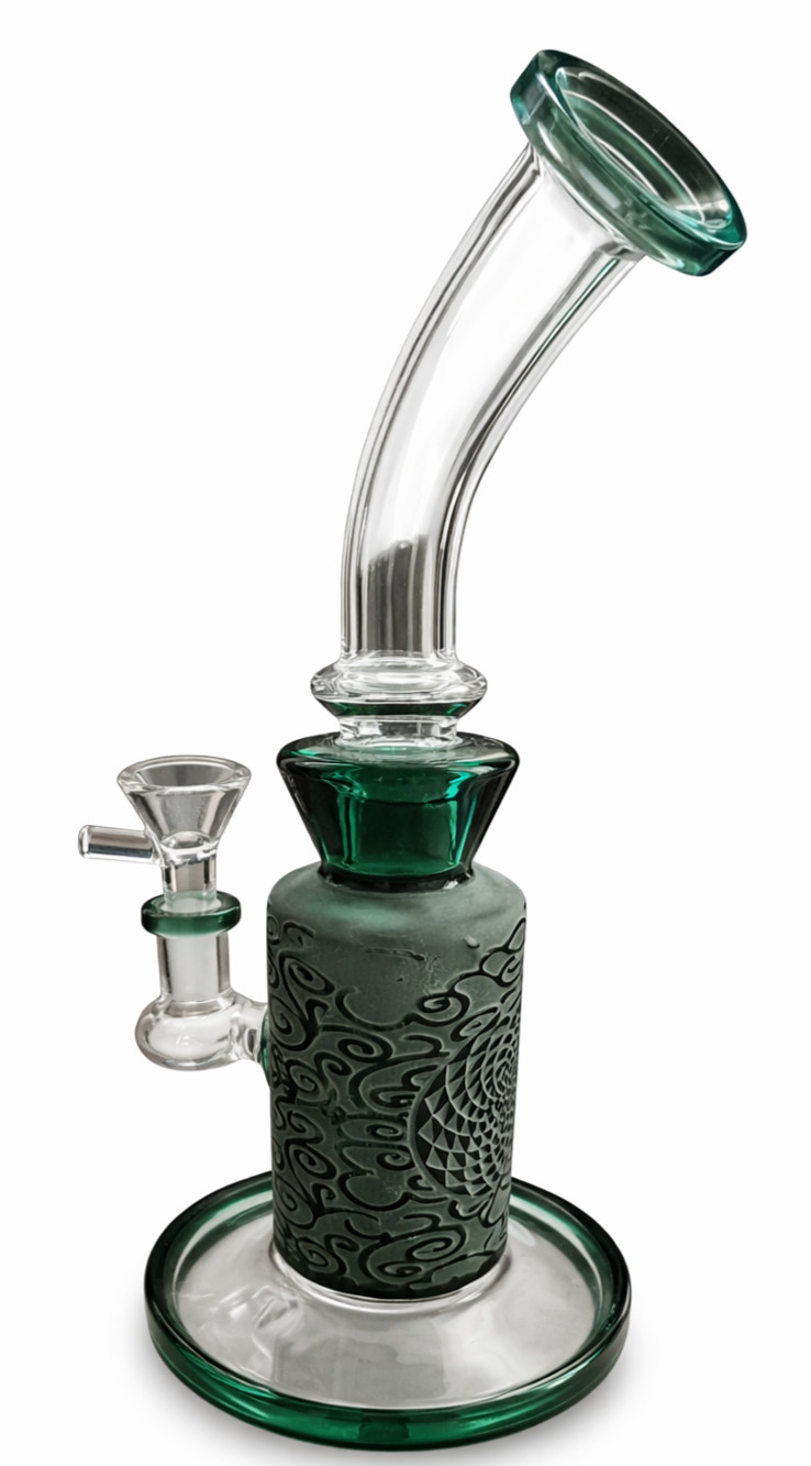 10″ Carved craft Glass Bongs Smoking Glass Water Pipe with 14mm Round handle