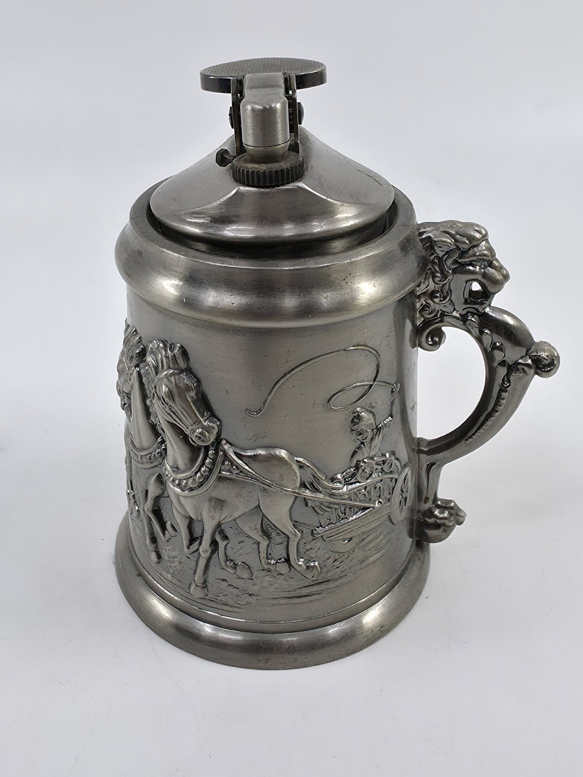 Vintage Knight Mini Stein Table Top Lighter Medieval Silver Collectible Item