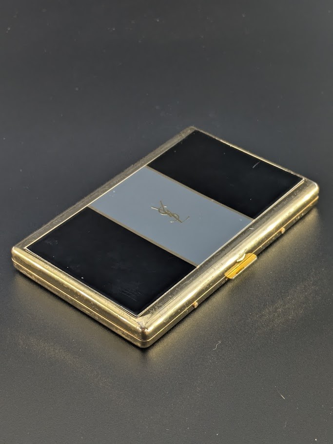 YVES SAINT LAURENT YSL Logo Vintage Cigarette Holder Card Case Black Glay OOP