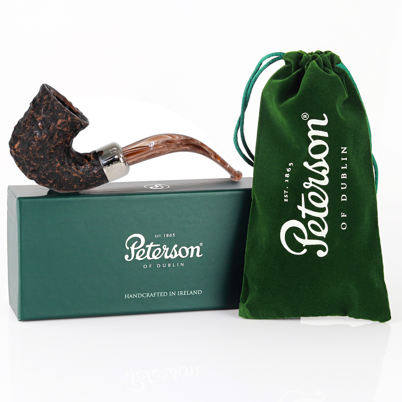 Peterson Pipes Derry Rusticated 05 Fishtail, 3mm, Bent Dublin Briar Tobacco Pipe
