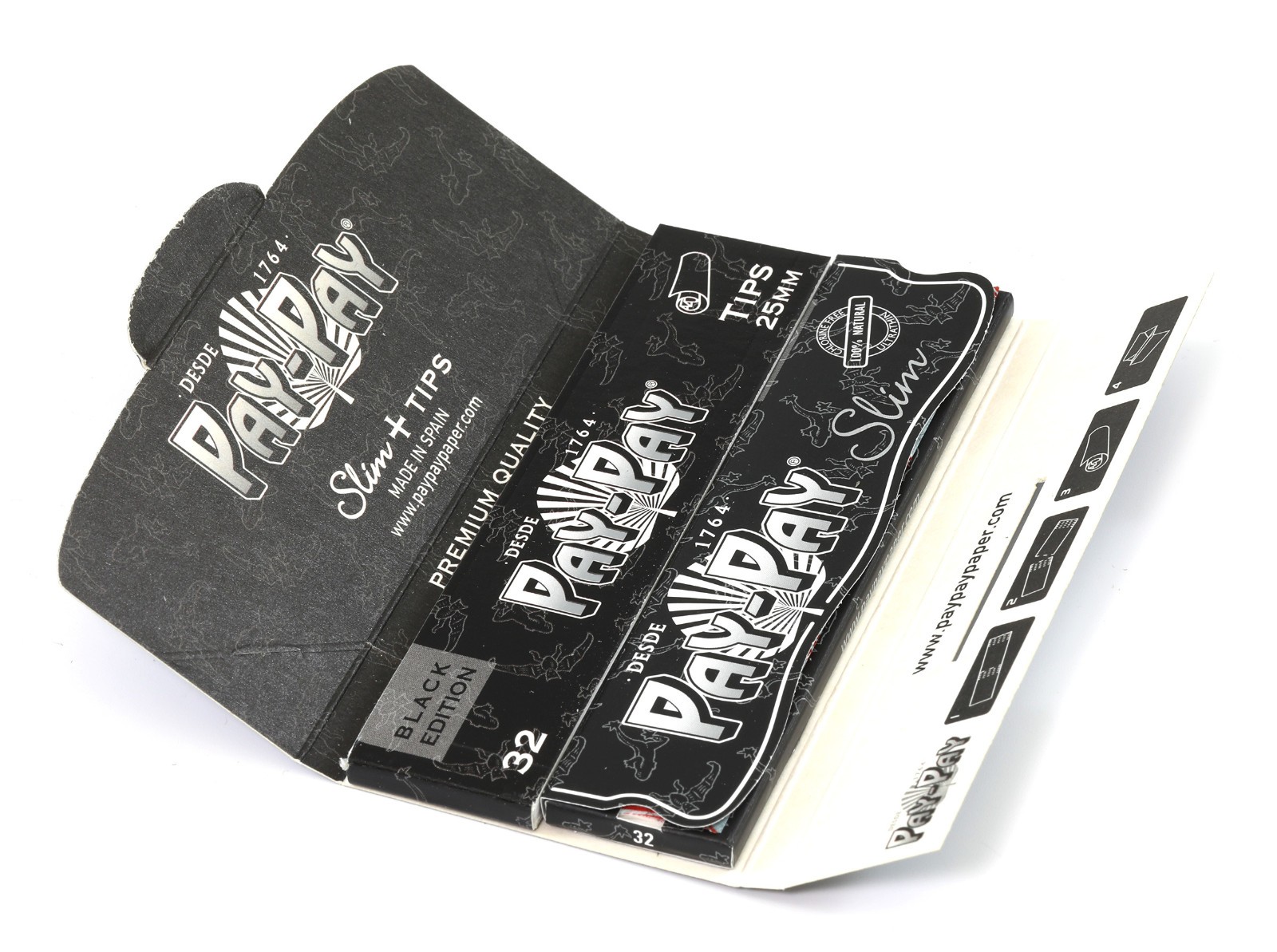 1 box – Pay-Pay Premium Black King Size Slim + tips rolling paper – Box/24
