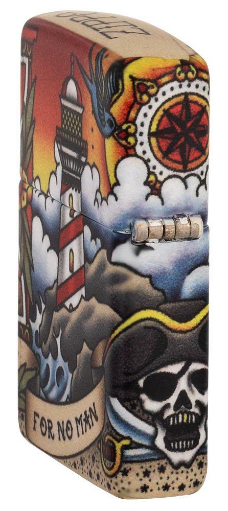 Zippo Windproof Pirate Ship & Lighthouse, Nautical Tattoo, 49532, New In Box
