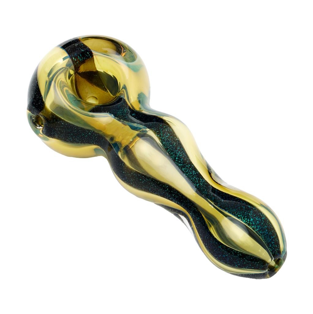 Human Grade Carnivale Spoon Hand Pipe 4.5″ SILVER FUME GREEN DICHRO Boro Glass
