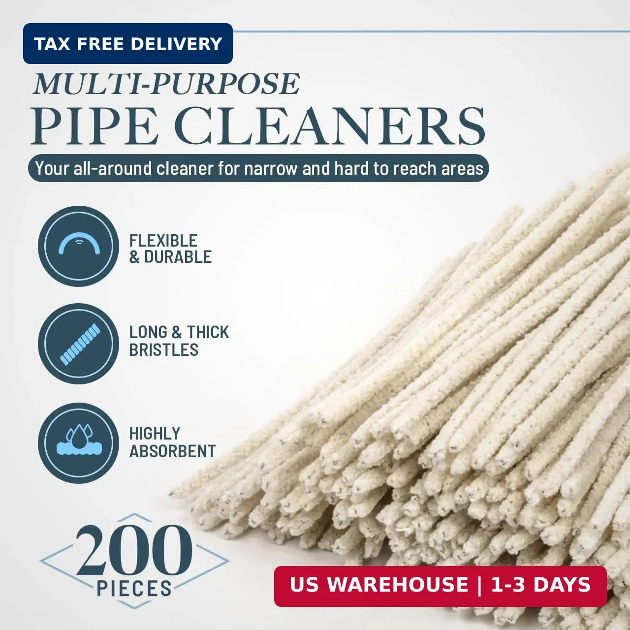 Pipe Cleaners Bulk 200 Pack – LOVA Hard Bristle, 6 Inch, Steel Wire Core – Pipe