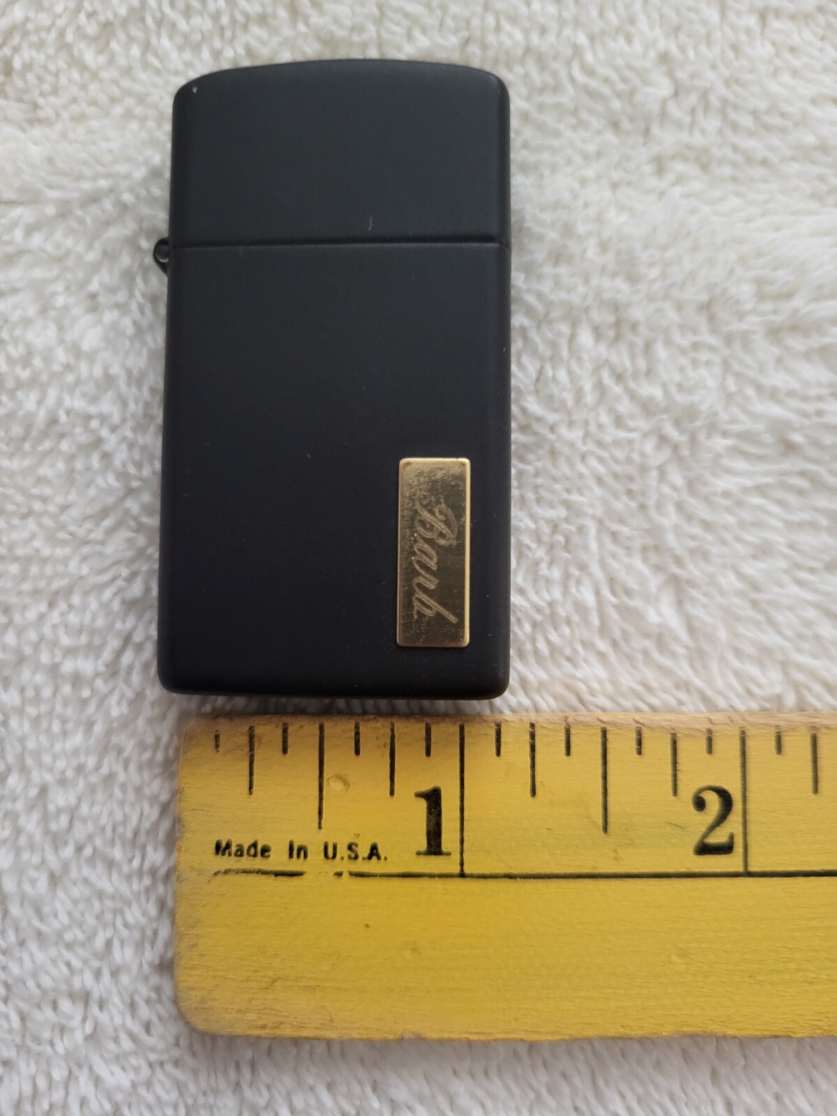 Small 2 X 1.25 Inch Black Matte Zippo Lighter Engraved “Barb”