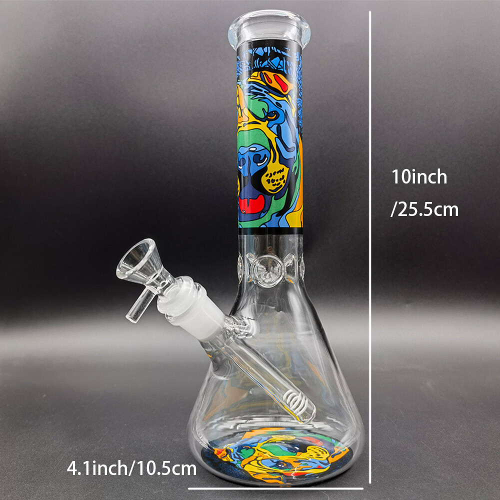 1X 10″ Colorful Dog Water Pipe Heavy Glass Bong Shisha Beaker Hookah + Bowl US