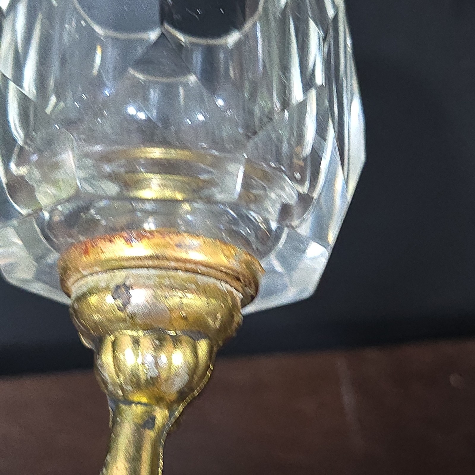 Vintage Figural Cherub Table Lighter Brass Tone Putti Faceted Glass Reservoir