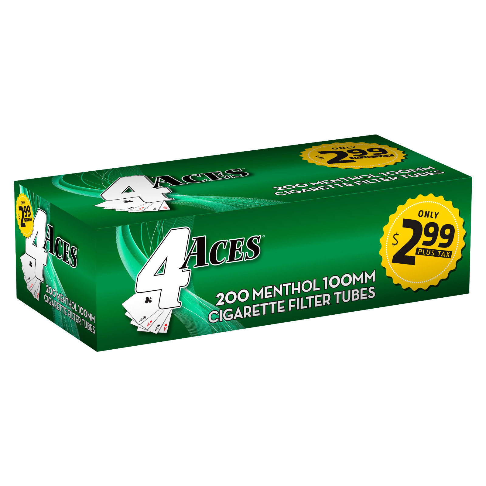 4 Aces Tubes – Menthol 100mm Size Cigarette Filter Tubes – 200 Each, 1000 Total!