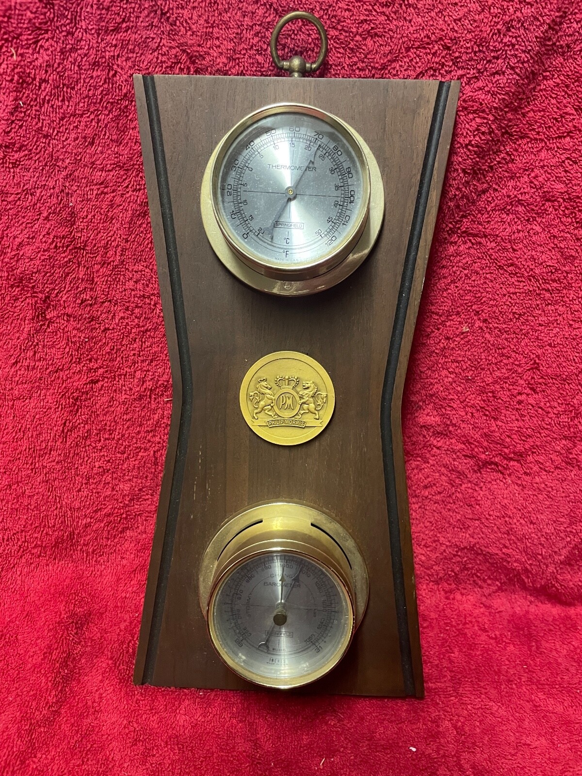 Vintage Philip Morris Handmade/Homemade Temperture/Barometer Gauge Plaque