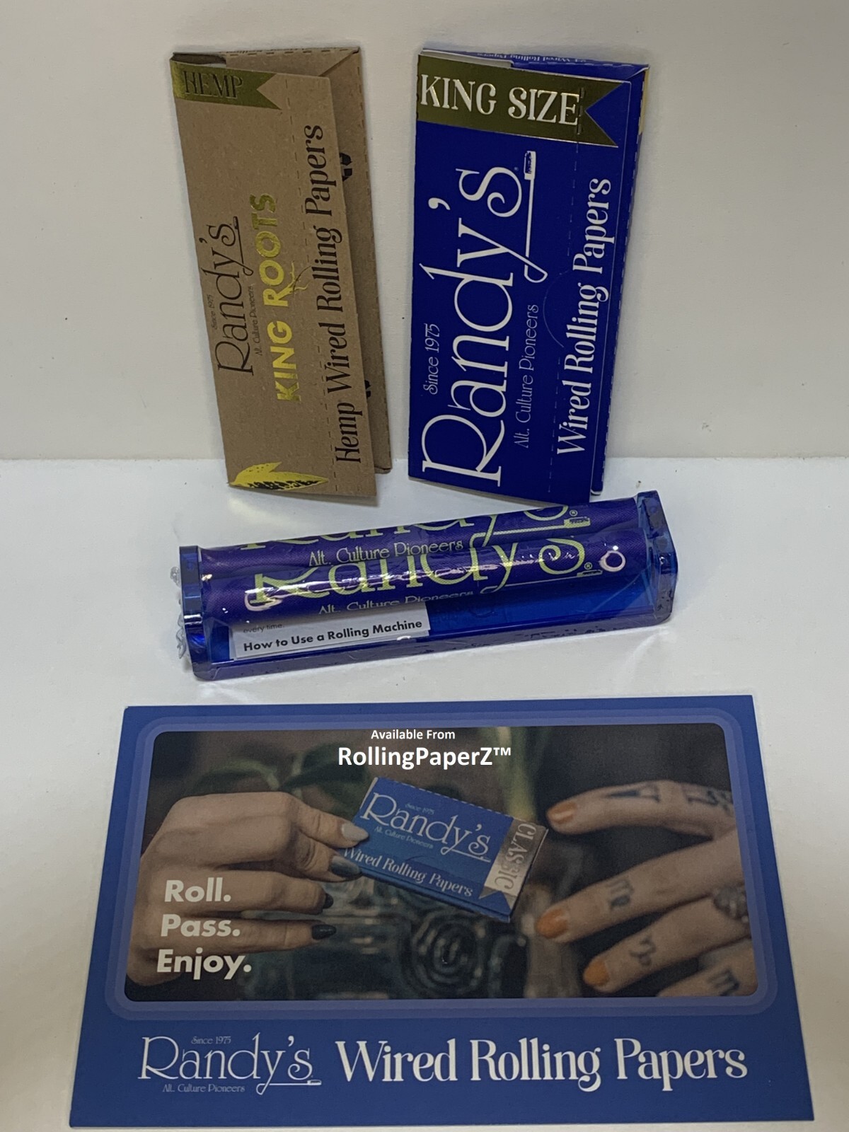 New! RANDY’S 110mm Roller and 2 Packs wired KING SIZE Papers Original and ROOTS