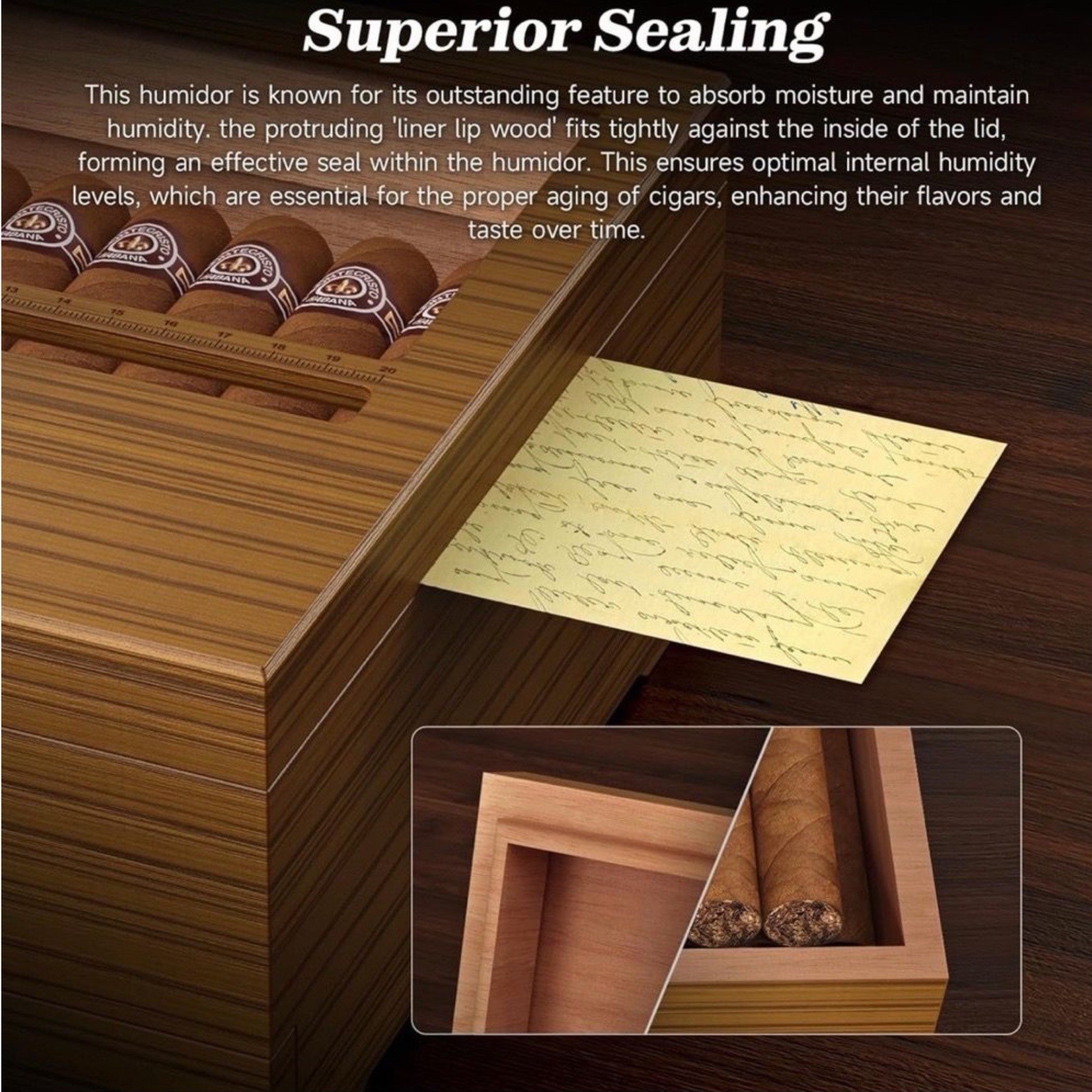 TISFA Cedar Wood Cigar Humidor Box with Digital Hygrometer & Glass Top