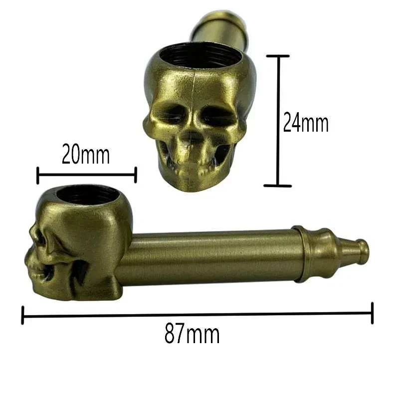 Skull Metal Pipe 87mm – Gold Silver Bronze Pocket Spice Tool Collectible Gift