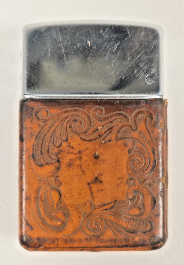 Vtg Brown & Bigelow Wind Master Lighter Western Cowboy Bronco Leather Wrap MCM