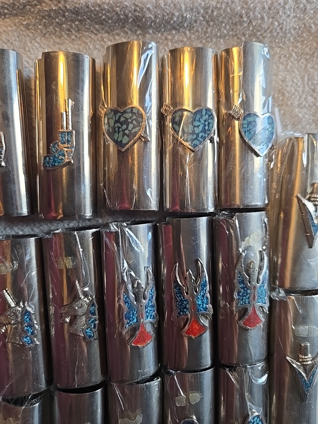 20 Vtg Lighter Case Lot HEART GUITAR UNICORN GUN Cover Holder Turquoise for Bic