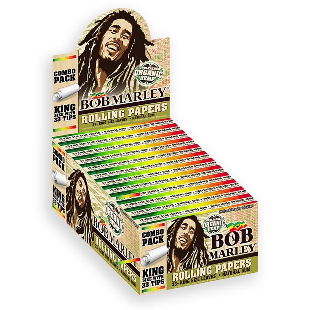 Bob Marley Rolling Papers + Tips Unbleached Pure Hemp King Size (50 Booklets)