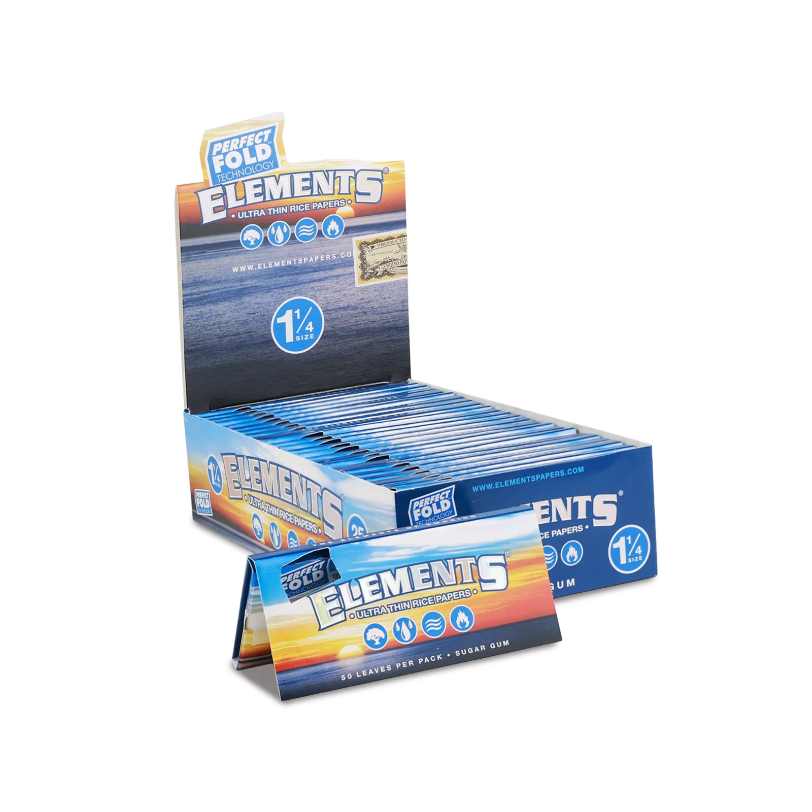 ELEMENTS 25 Pack 1 Box Elements 1 1/4 (1.25) Rolling Paper Ultra Thin Rice