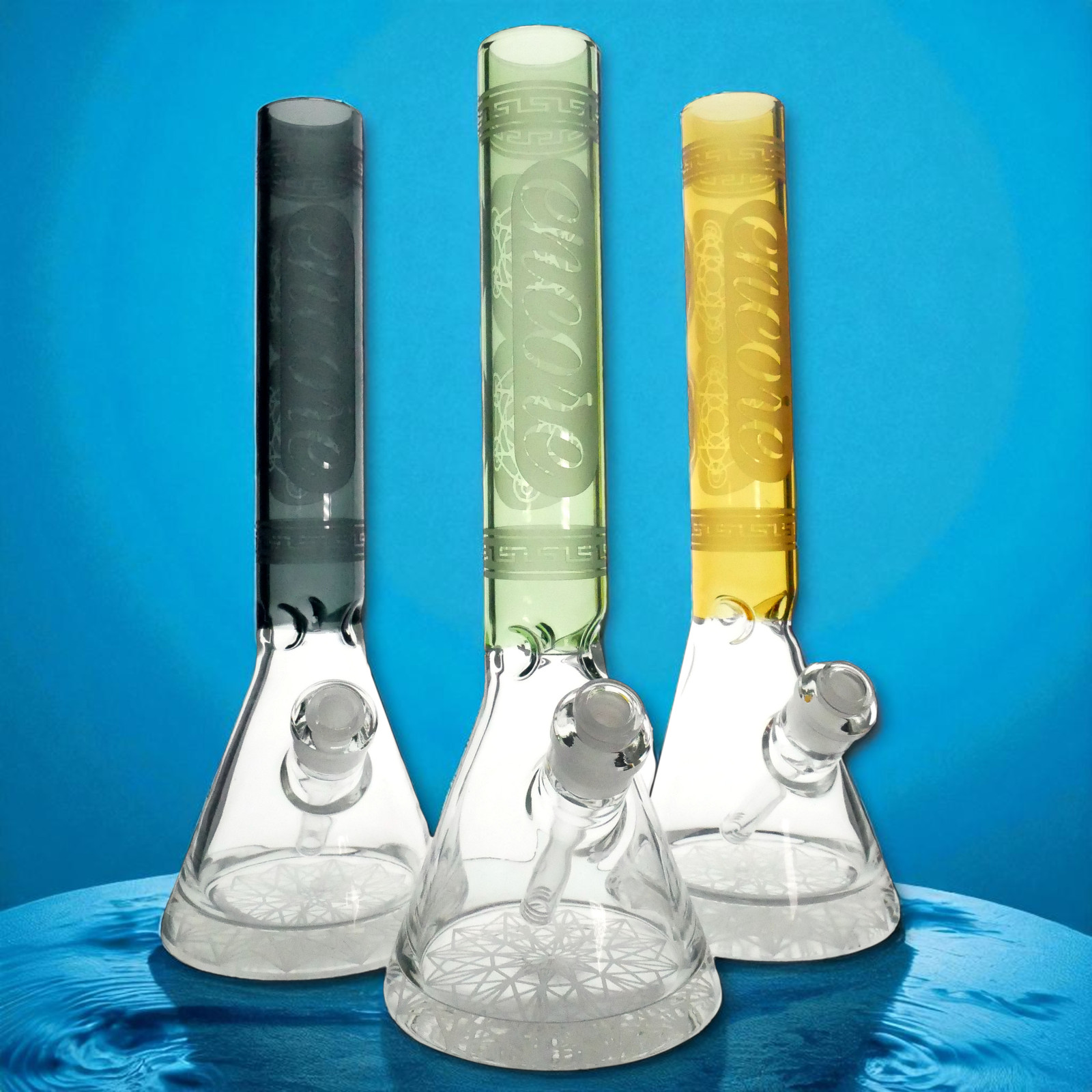 Super Thick Beaker Deep Etch Color Hookah Water Pipe Glass 16 inch Tobacco Bong