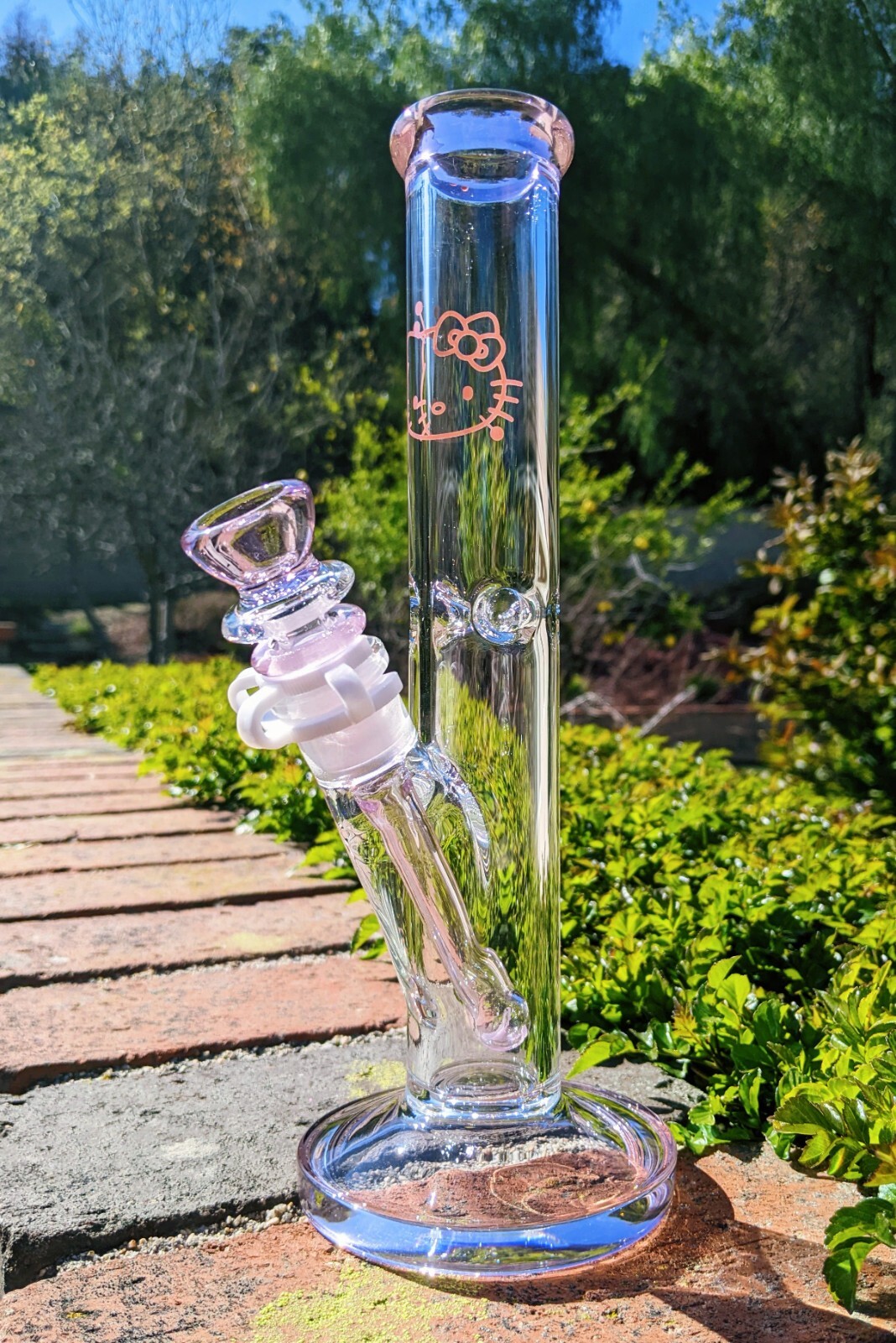 10 Inch Pink Hello Kitty Glass Bong Quality Tobacco Smoking Water Pipe Hookah