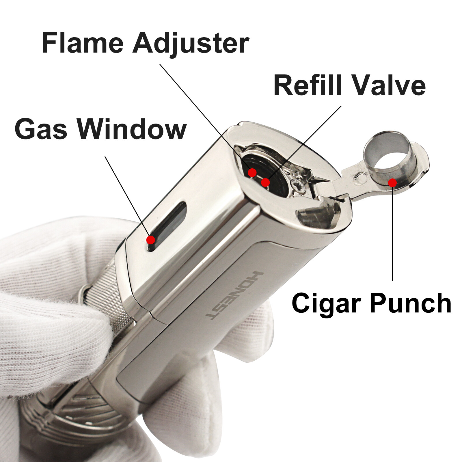 Torch Lighter 4 Jet Flame Refillable Butane Cigar Lighter with Cigar Punch box