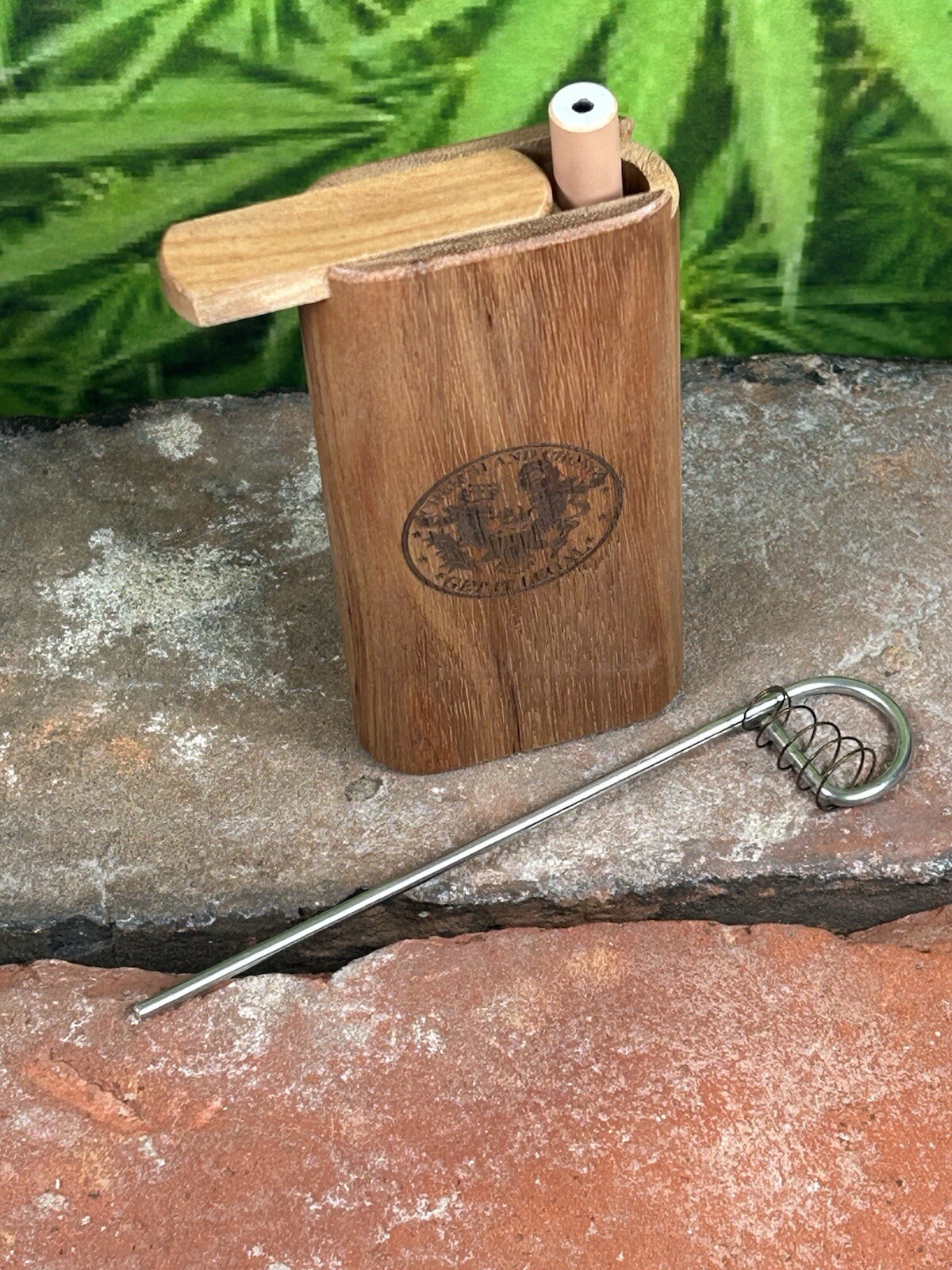4″ Cheech & Chong Canary Wood Slide Top Dugout With One Hitter, Poker & Spring