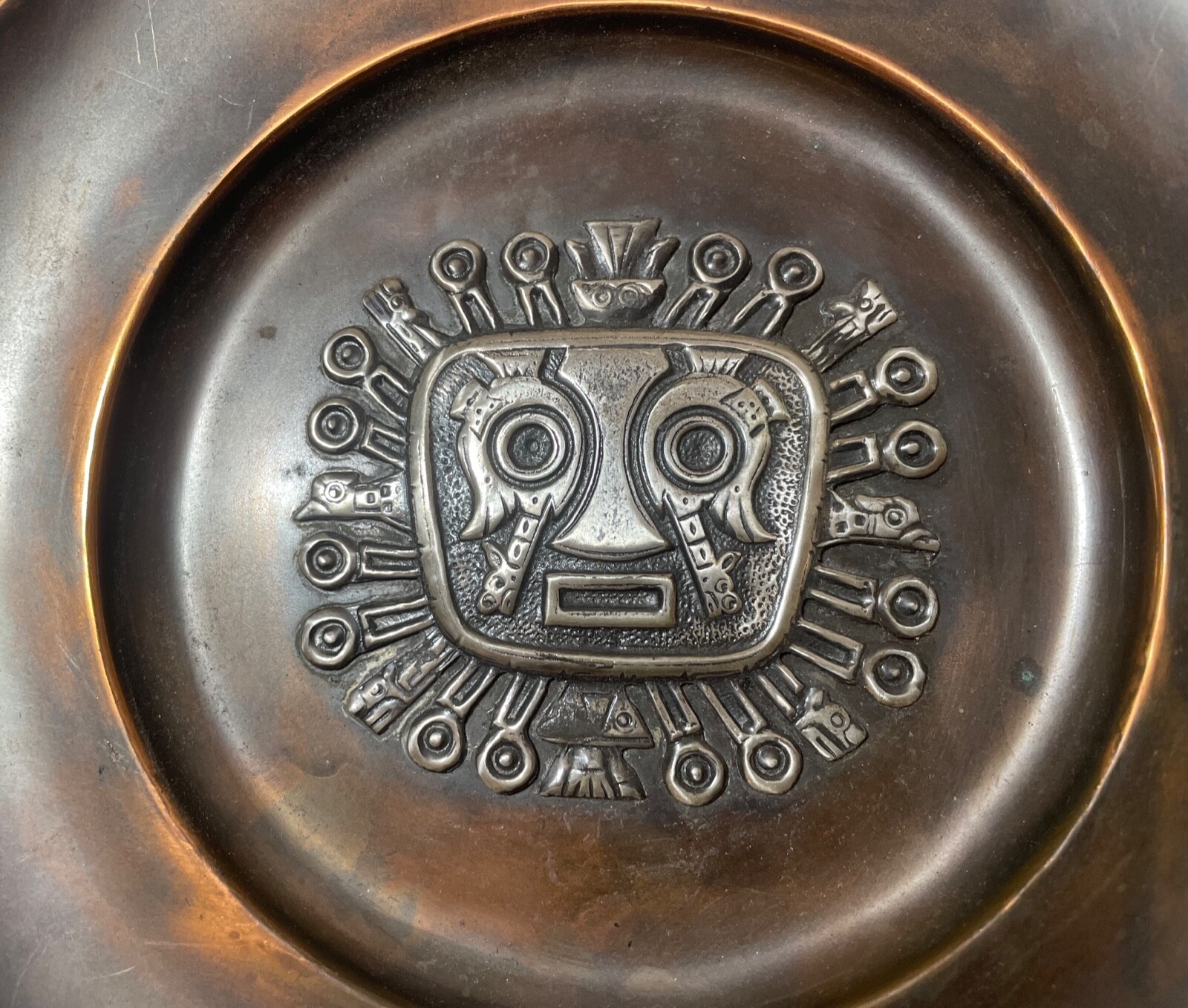antique handmade Mexican patinated bronze sterling silver cigarette ashtray tray