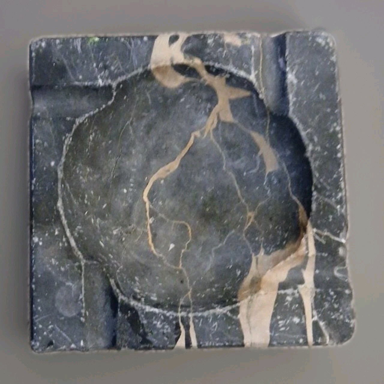 Vtg Black & Gold Marble Vide Poche Dish or Ashtray by Vermarco Vermont Marble Co