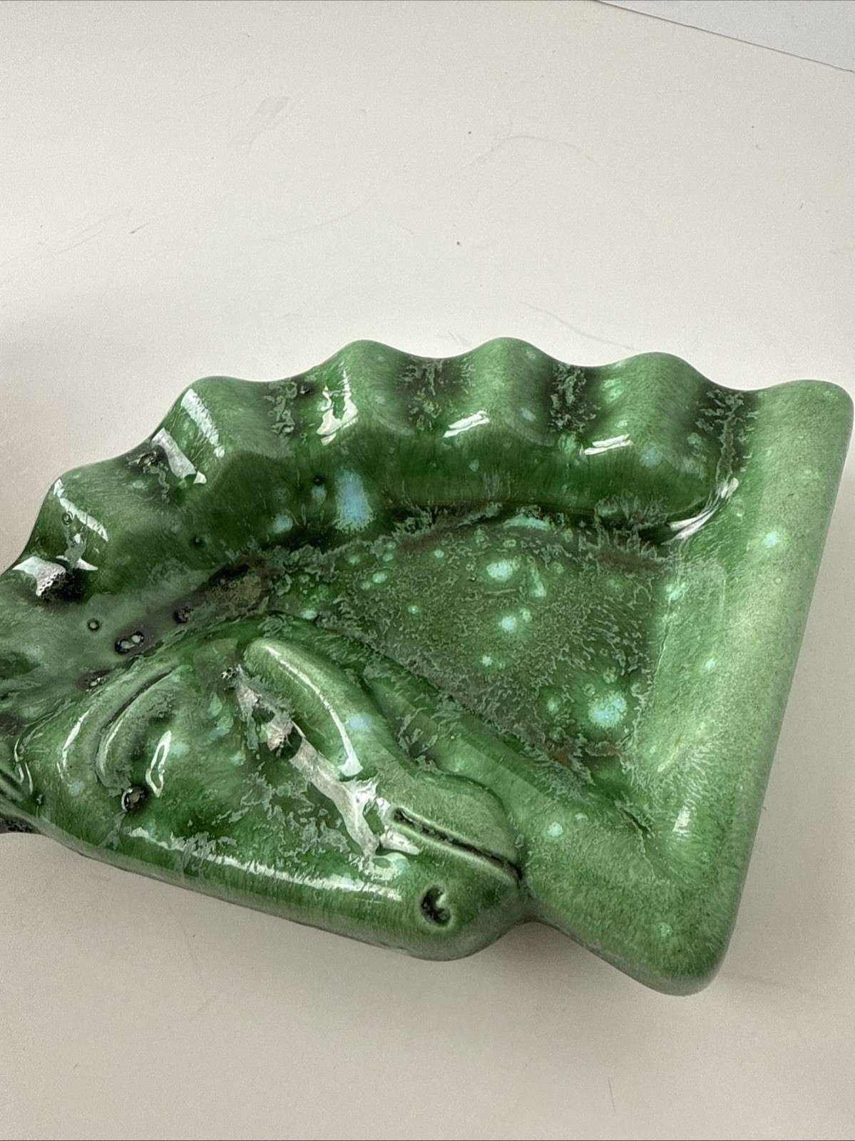 Vintage MCM Ashtray Trinket Trojan Horse Head Ceramic Green Tones