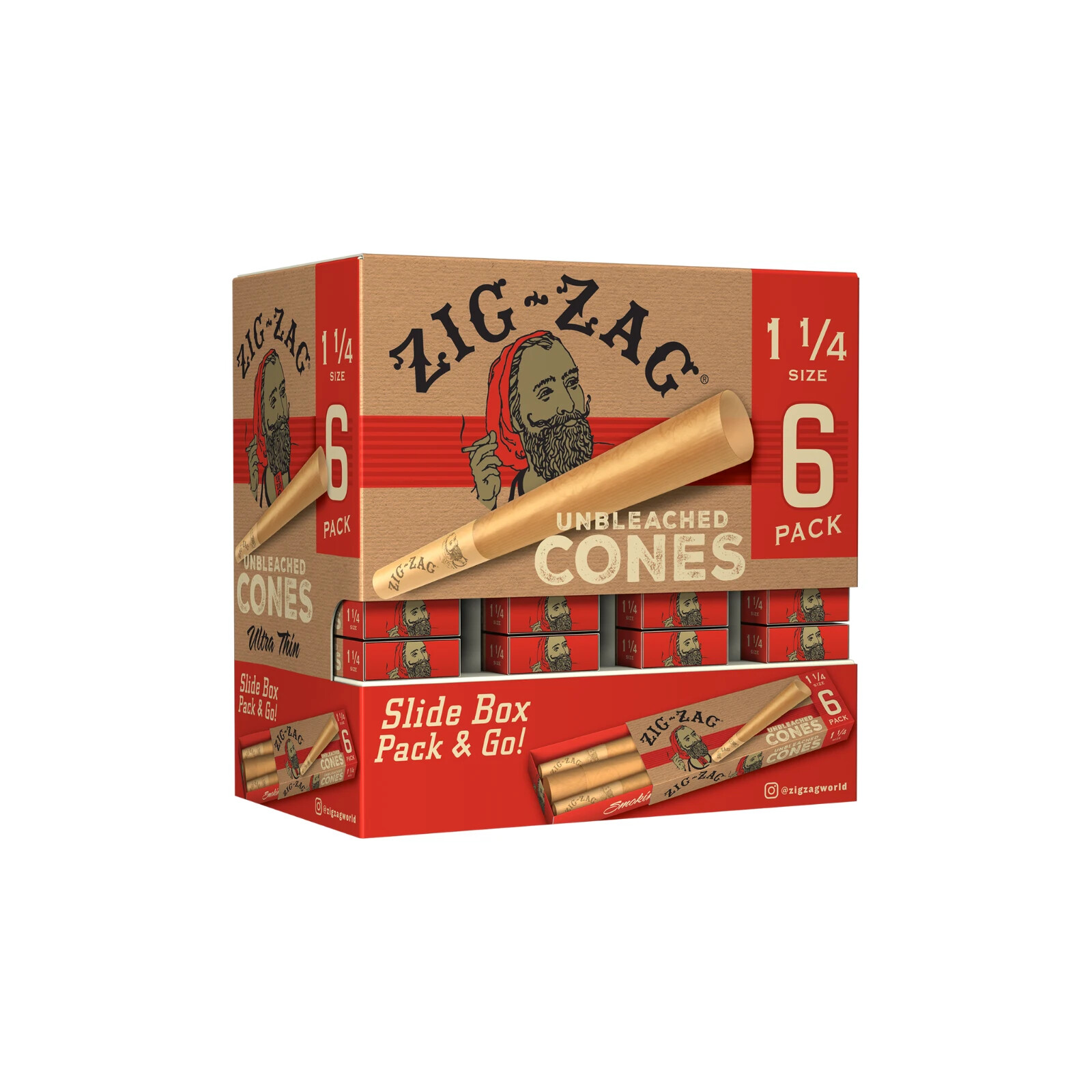 3 Pack- ZIG ZAG UNBLEACHED CONES 1 1/4 SIZE( 6 X3- 18 Total) for tobacco Use.