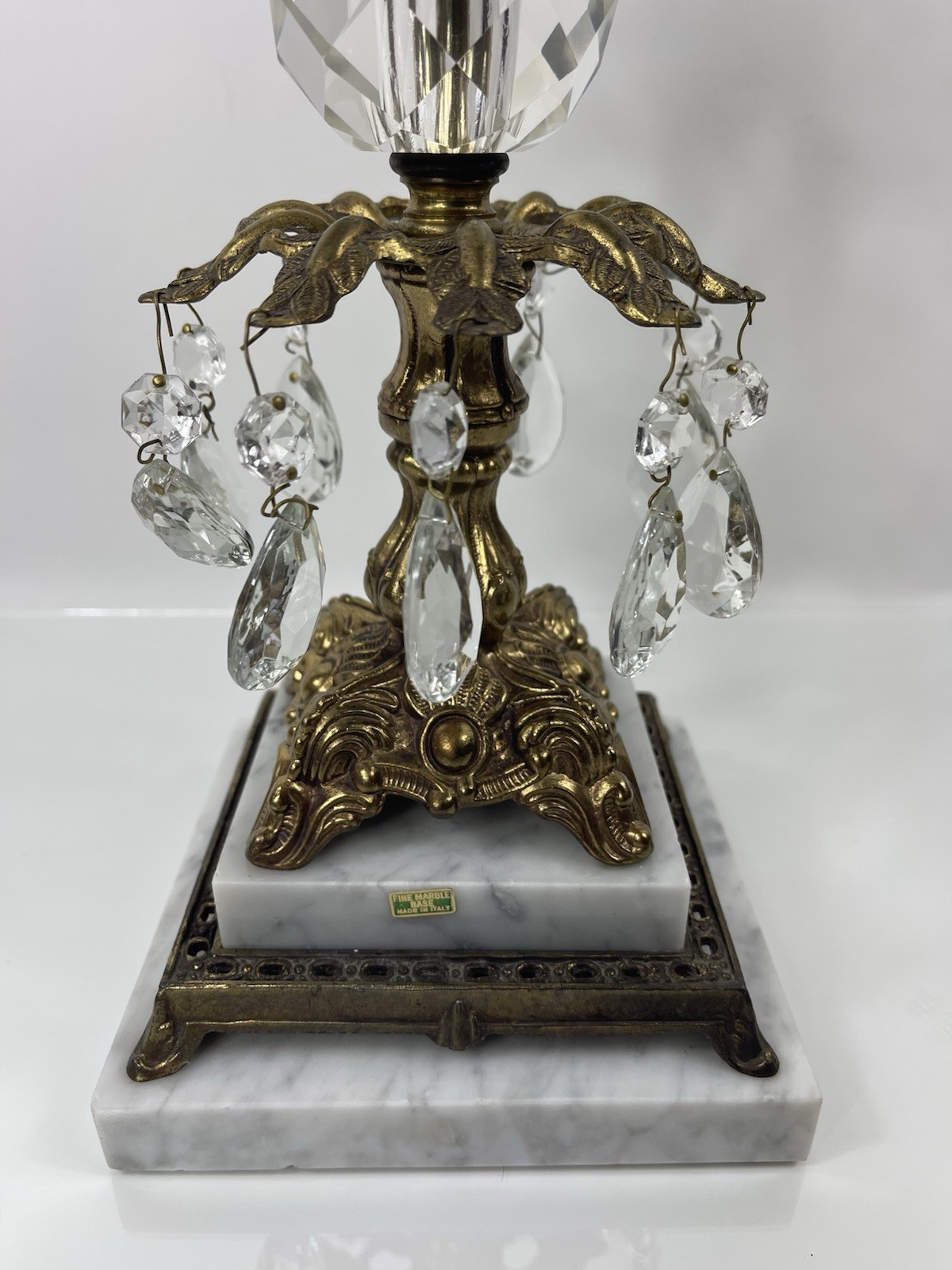 Vintage Standing Ashtray Heavy Art Deco Clear Glass with Marble and Brass Base