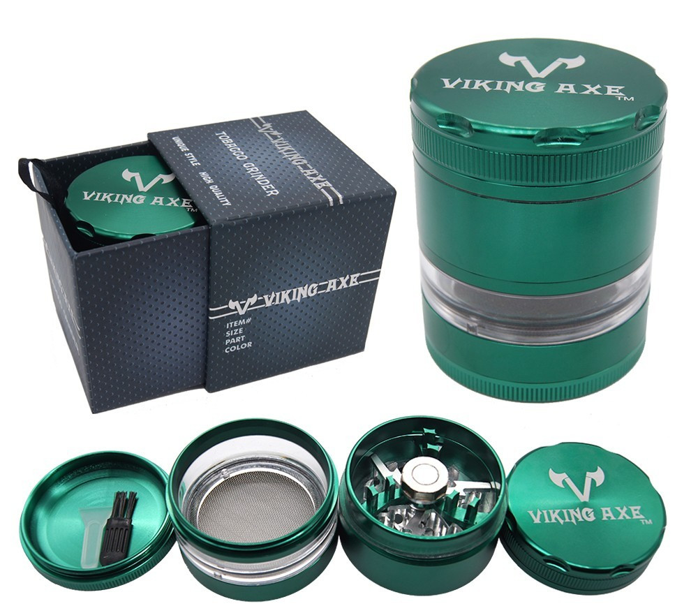 2.5″ 63mm VIKING AXE Aluminum 4 Piece Grinder w/ 4 Layer Teeth Gift Box for man