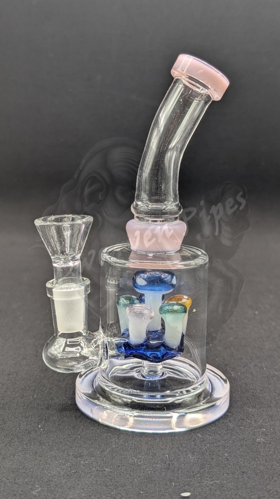 6″ Inch Glass Hookah Water Pipe Bong Bent Neck Perc w/ Mushroom center PK