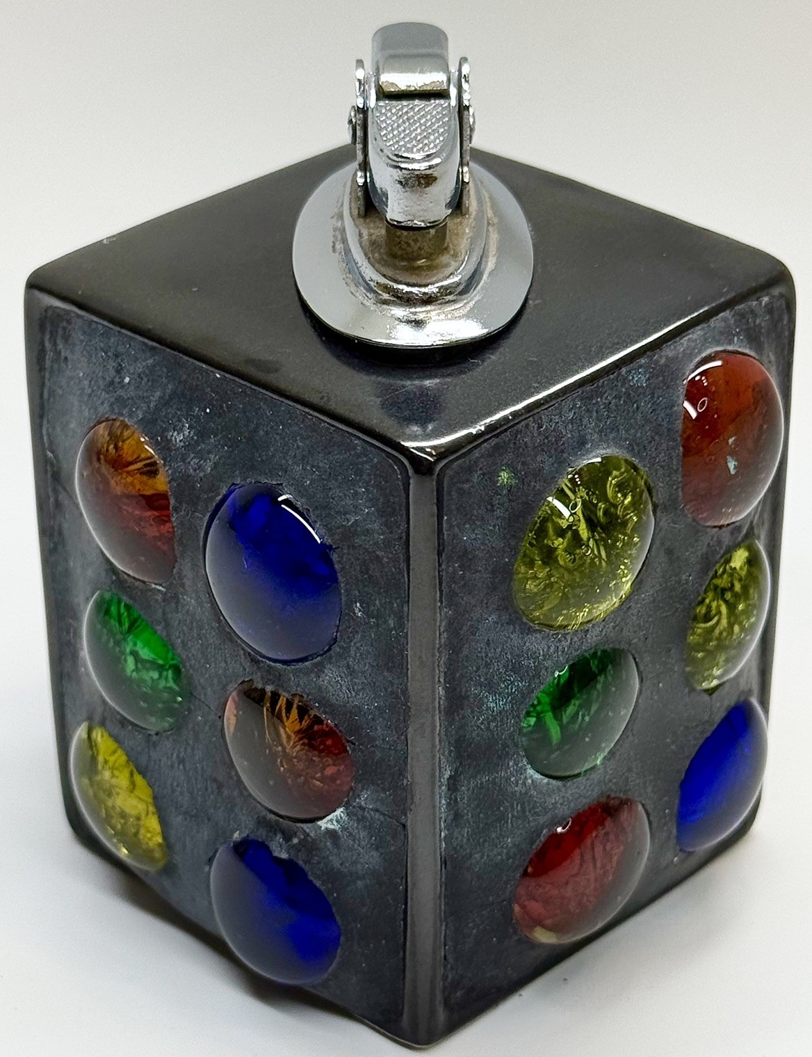 Vtg Multi-Colored Marble Table Top Gas Lighter Ceramic Polished Chrome Japan