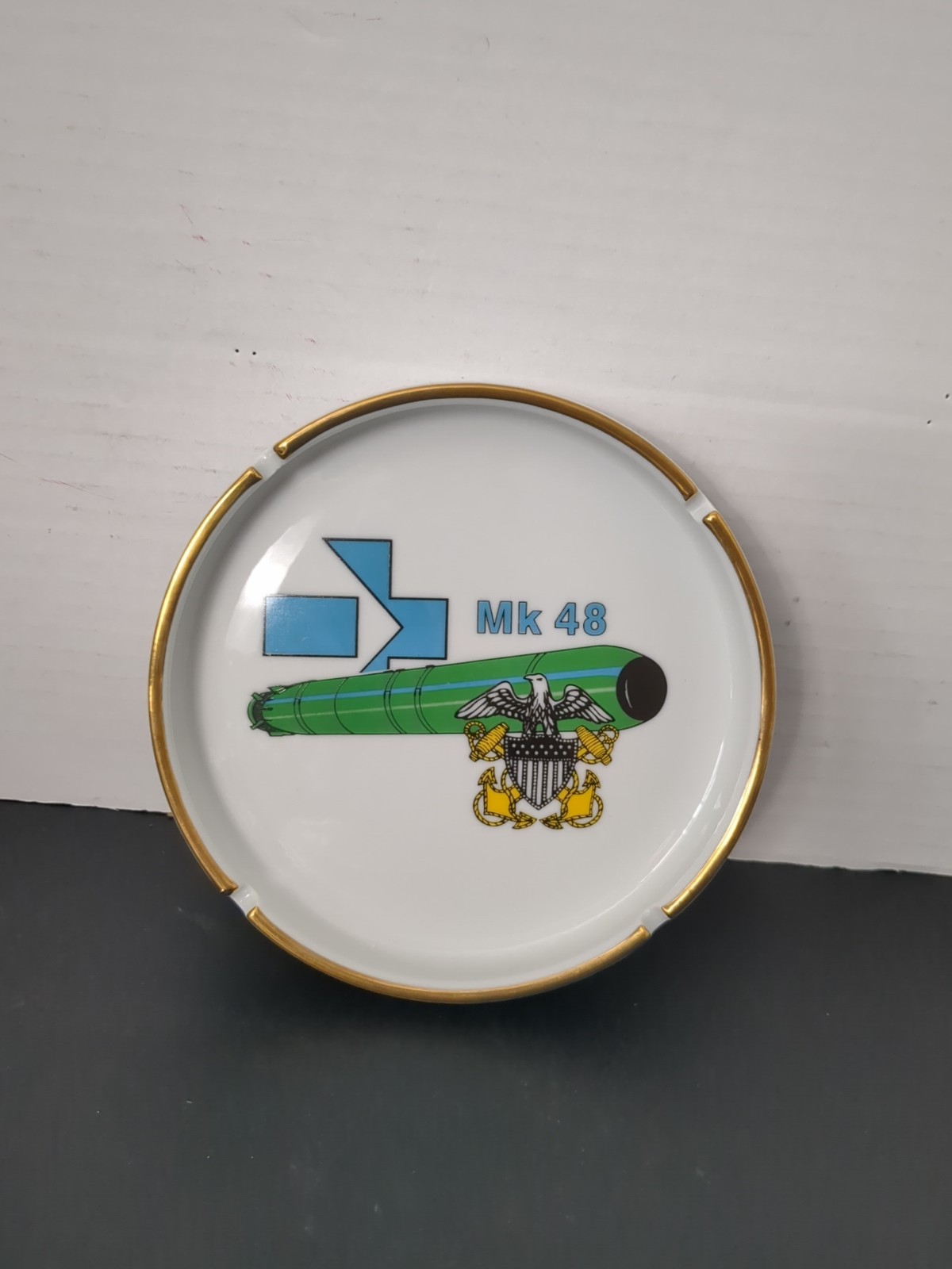 Vintage Military US Navy Mk 48 Ceramic 6.5″ Ashtray Torpedo Submarine Eagle mk48