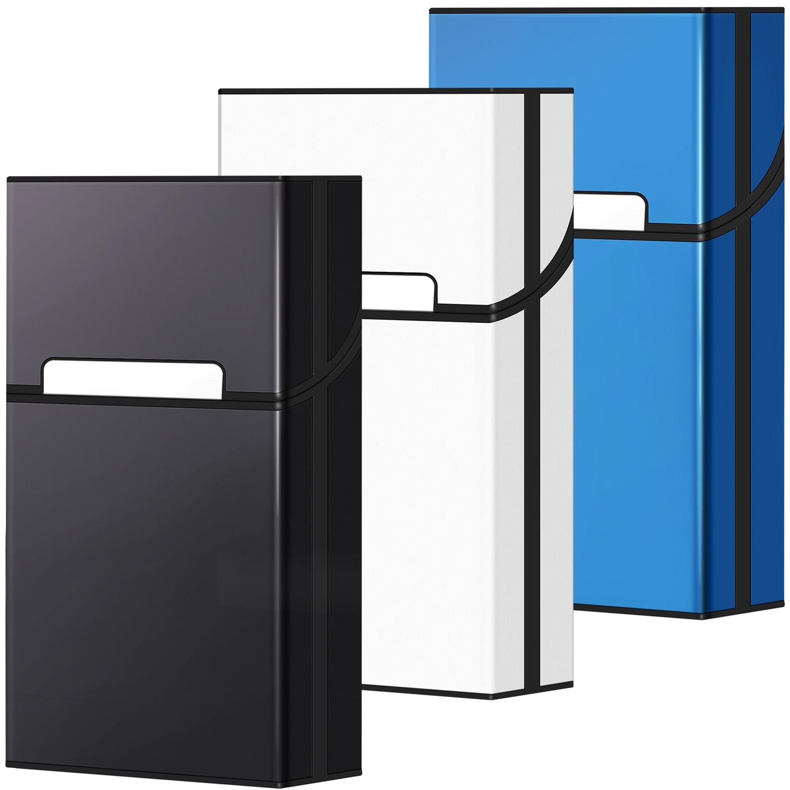 roygra Cigarette Case, Aluminum Magnetic Switch 100mm 100S, Black+Silver+Blue