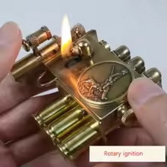 320g Heavy Solid Brass Bullet Kerosene Lighter Rotary Ignition Steampunk Unique