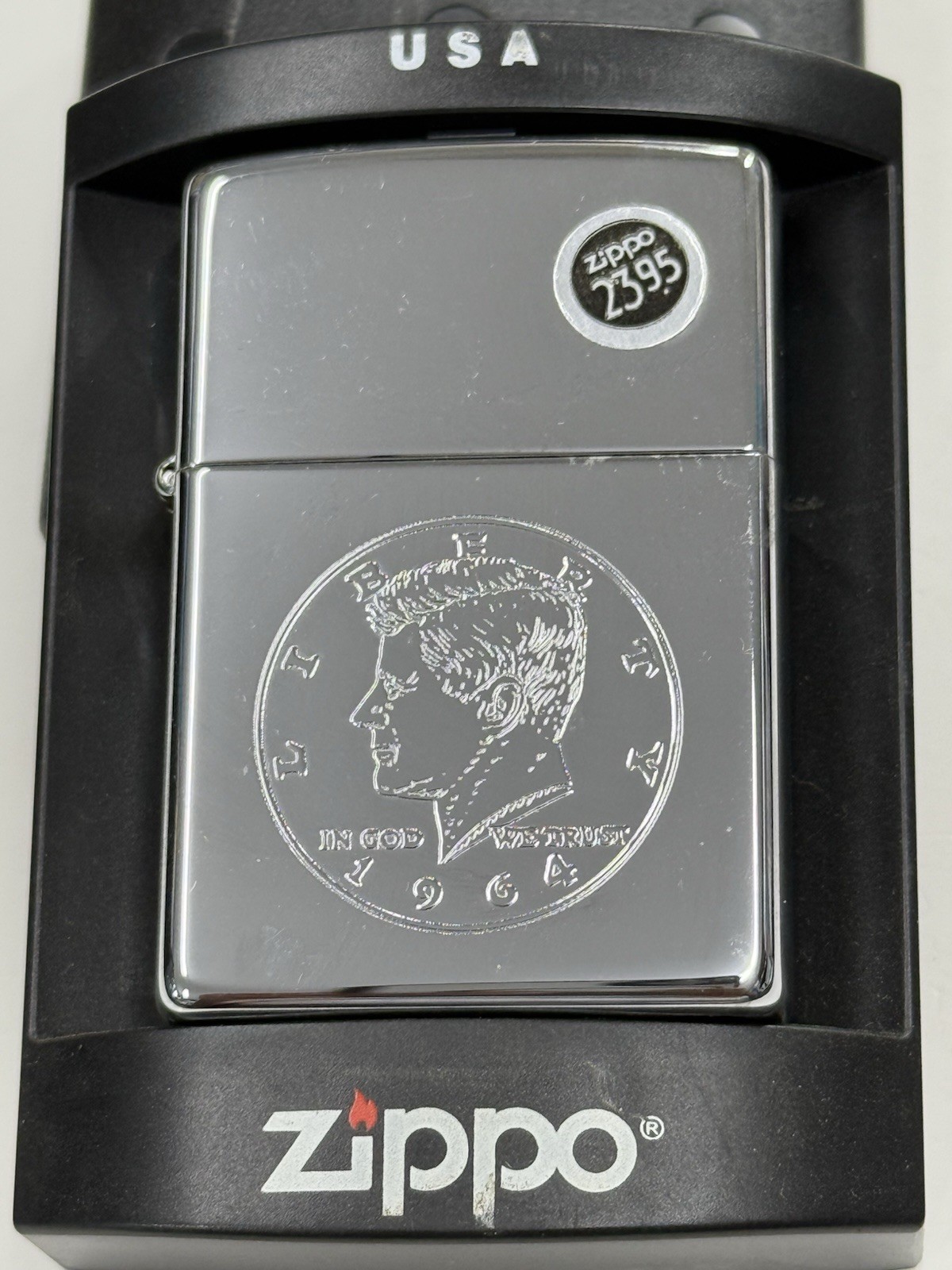 ZIPPO 2000 KENNEDY HALF DOLLAR 1964 POLISHED CHROME LIGHTER SEALED IN BOX G85