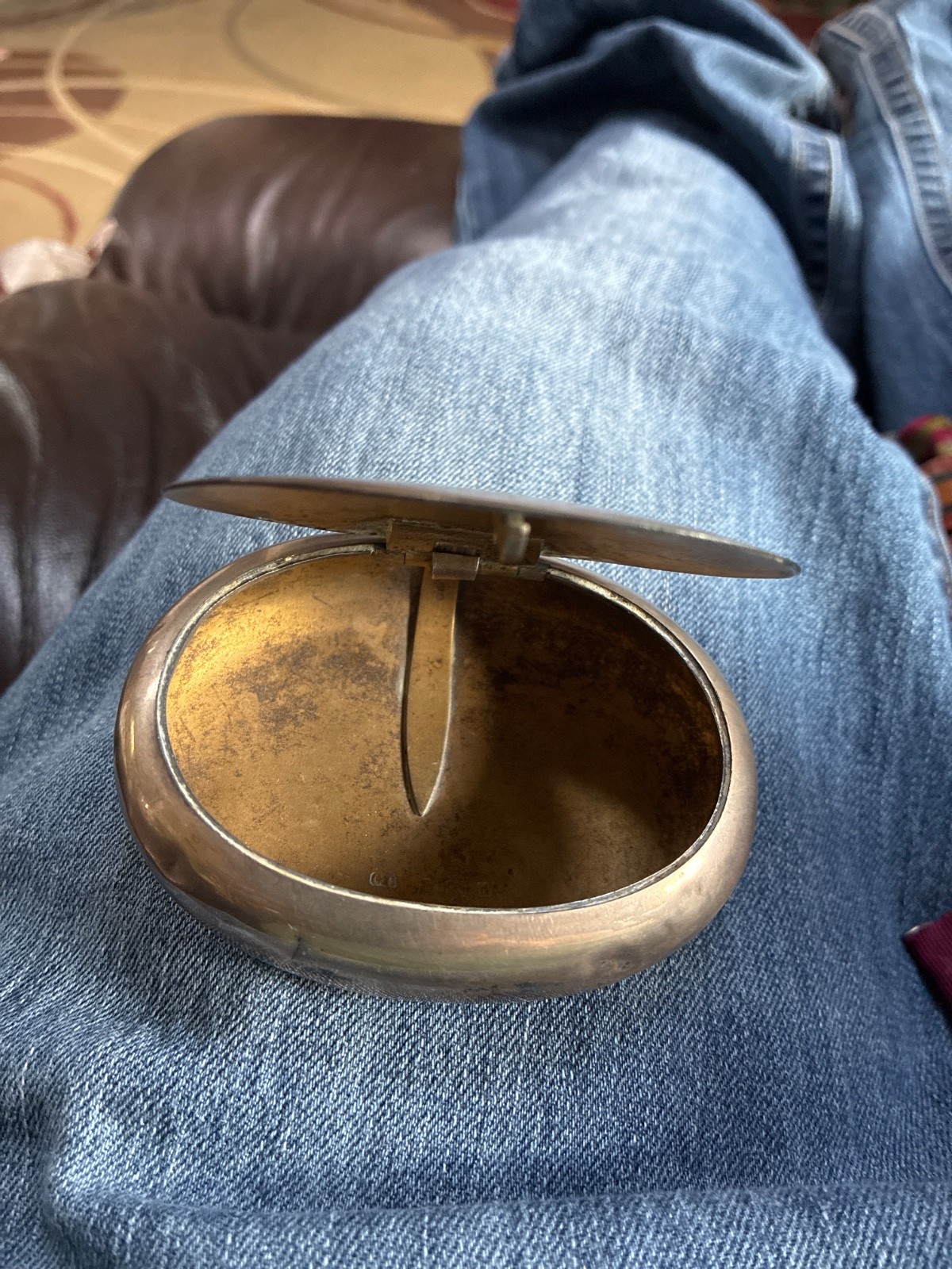 an antique brass snuff box or tobacco box,