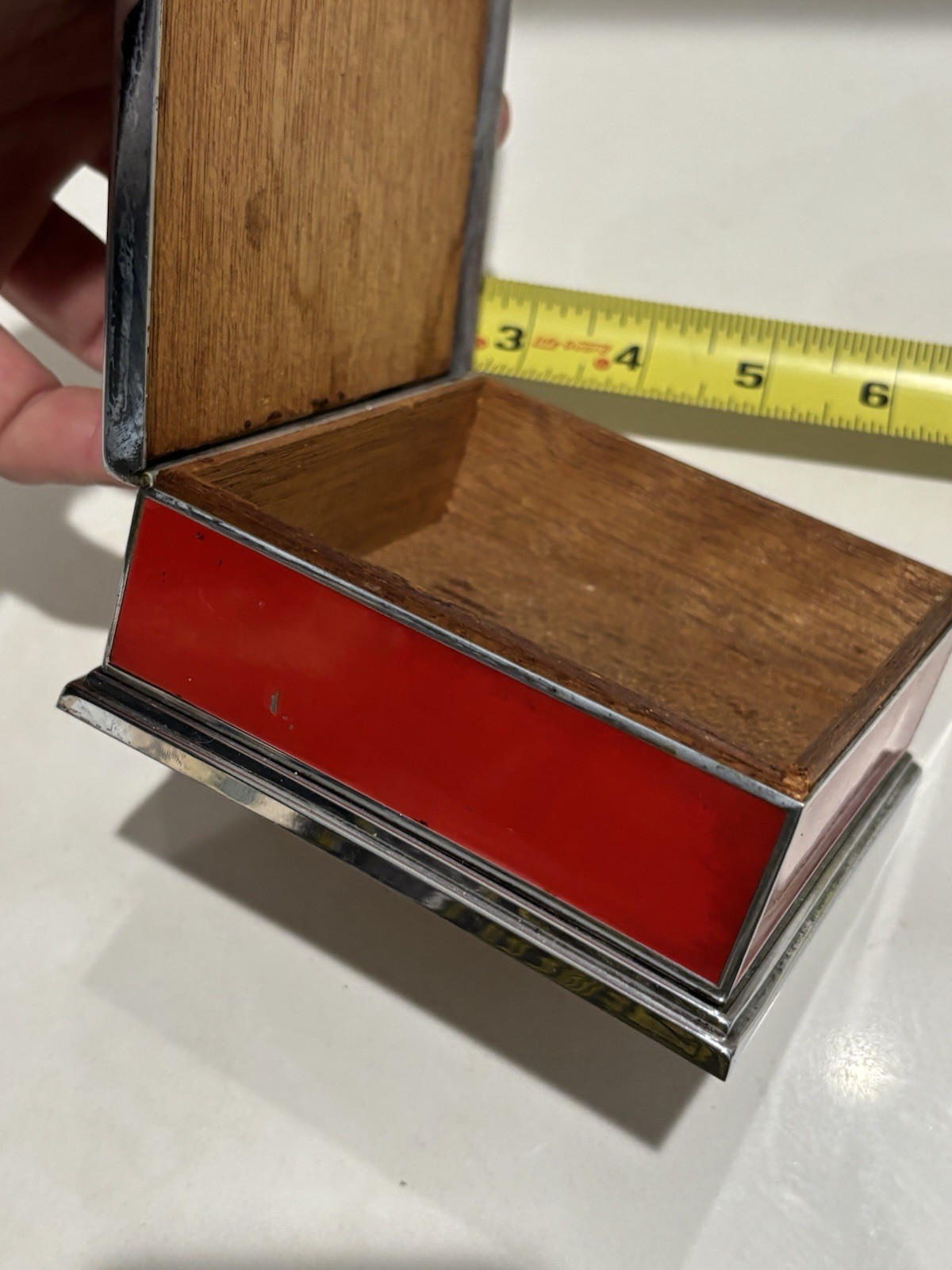 ART DECO 1920’S WOOD ELGIN AMERICAN BLACK RED ENAMEL CIGARETTE BOX CASE