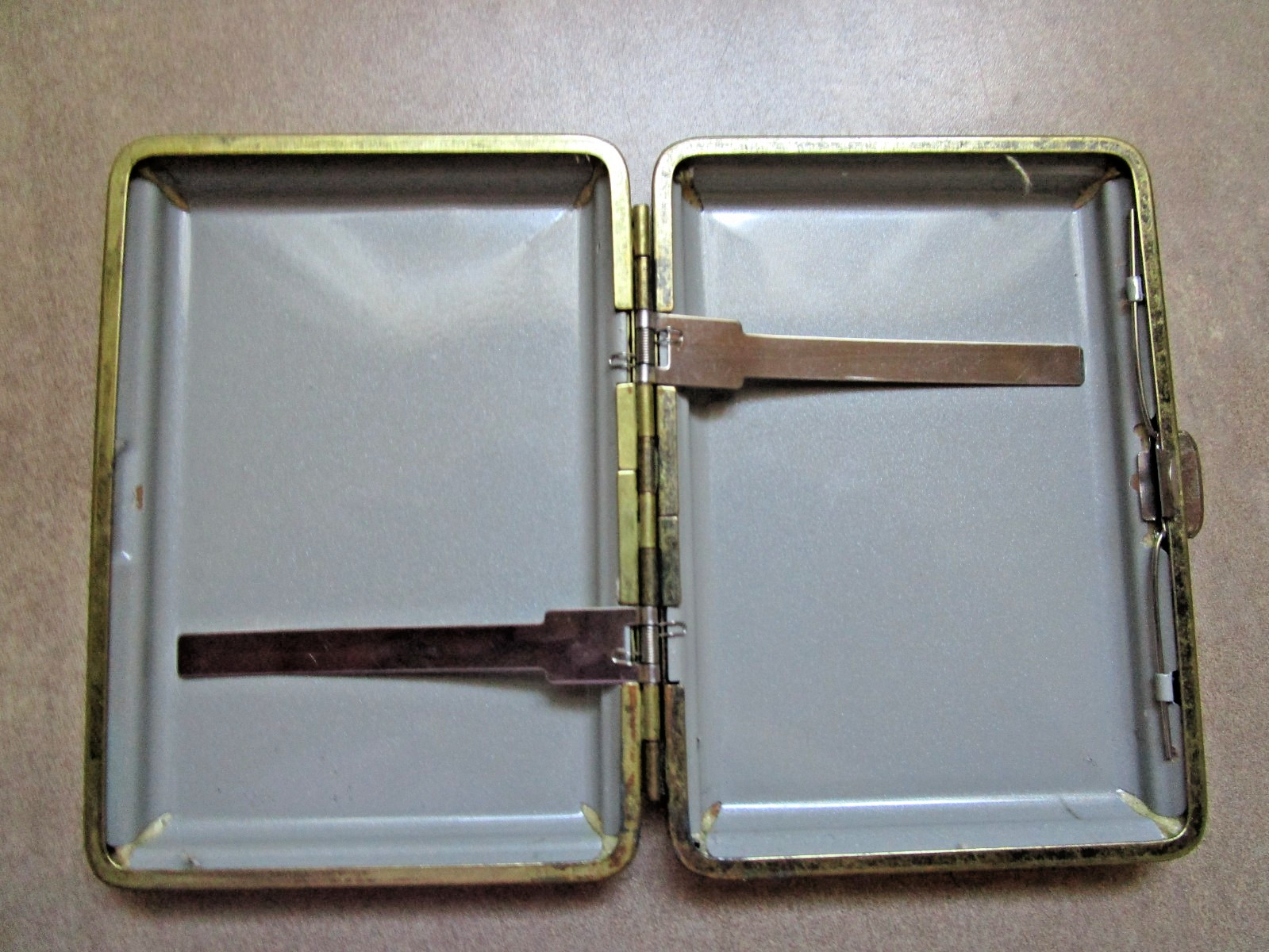 Vintage Woman’s Cigarette Case Black Rose Fabric Lid Gold/Brass/ Trim w- Patina