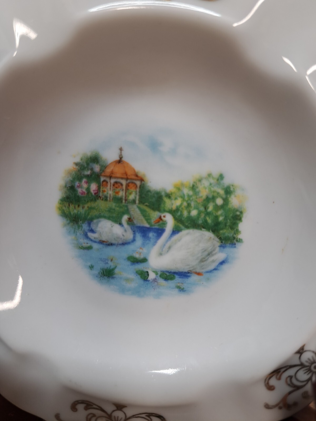 Rare 1950’s Vintage Winterling Bavaria Germany Swan PORCELAIN ASHTRAY Gold Trim